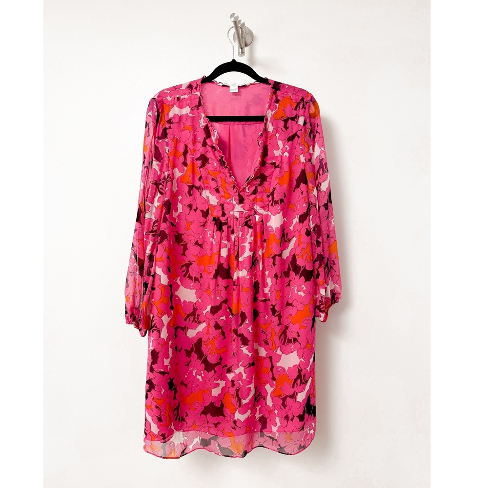 Diane von Furstenberg DVF Floral Silk V-Neck‎ Kaftan Tunic Dress Pink Orange 14